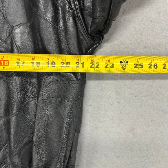 Vintage Mens Black Patchwork Leather Bomber Jacket God Bless America Eagle Large - Picture 9 of 12